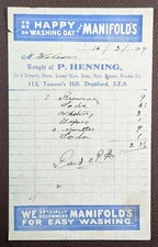 1909 P. Henning Oil & Domestic Stores Tanner's Hill Deptford Receipt