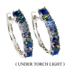 Orecchini in argento sterling 925 ovali opale nero pietre preziose naturali...