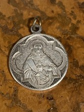 Medaglia Antico Ciondolo Vergine Maria e Cristo Cuore Collezione religione