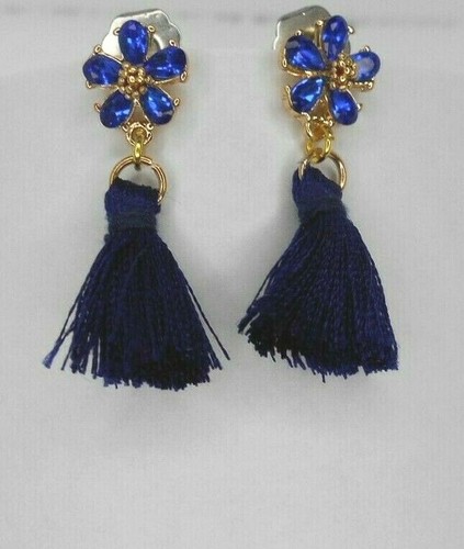 Orecchini perno nappa blu - a,