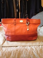 FOSSIL LUSSO BORSA PELLE BICOLORE ROSA ANTICO GRANDE XXL SPALLA NUOVA ORIGINALE