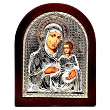 Vergine Maria di Gerusalemme grande icona bizantina argento 925 trattato misu...