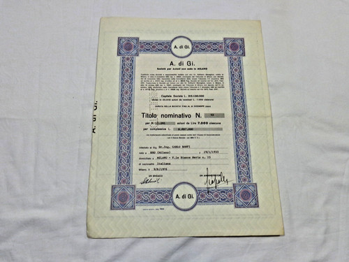 Certificato azionario di - certificato,