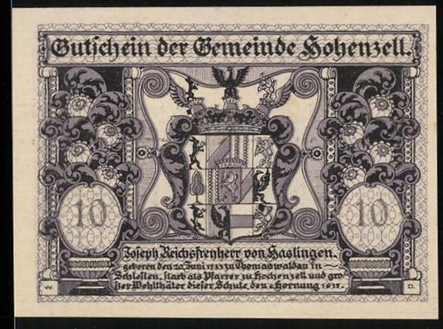 Notgeld hohenzell 1920 10 - notgeld,