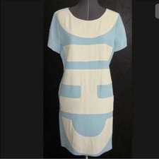 VINTAGE 1990s CHEAP & CHIC MOSCHINO SHEATH DRESS AQUA BLUE CREAM CREPE 8 38