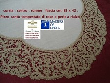 Centro ovale lino pizzo cantù ricco con rose e perle punto Parigi cm. 83 x 42