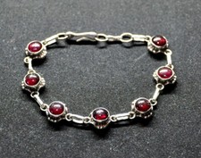 Bracciale braccialetto Donna Argento 925 7 gemme rosse chiusura gancio vintage
