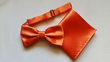 FAZZOLETTO + PAPILLON FARFALLA POCHETTE SETA RASO CRAVATTINO TASCHINO ARANCIONE