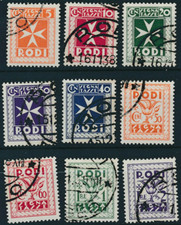 1934  COLONIE EGEO RODI SEGNATASSE SERIE COMPLETA 9 FRANCOBOLLI USATO - 335