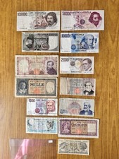 LOTTO 13 BANCONOTE LIRE 100000 CARAVAGGIO 50000 BERNINI 10000 2000 1000 500 Y13