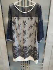 Vestito LIVIANA CONTI pizzo Taglia 44 Tunica Blu E Panna