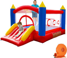 Castello Gonfiabile in PVC Con Soffiatore, Trampolino, Scivolo, Rete Di Sicurezz