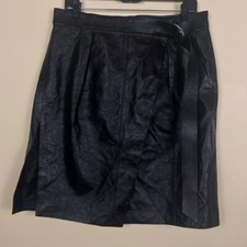 Gonna donna Louis Vuitton pelle di agnello fibbia avvolgente taglia 42 nera mini spacco