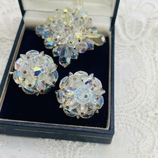 Orecchini vintage anni 60 spilla cristallo aurora boreale e clip laguna