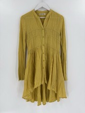 Abito Monoreno donna medio giallo senape volant Lagenlook misto seta bottoni