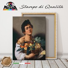 QUADRO Caravaggio Fanciullo con canestro di frutta STAMPA TELA CANVAS bio natura