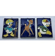 3 MATTONELLE DECORATIVE CERAMICA SMALTATA-ANNI 60-W.DISNEY-CLUB TOPOLINO-VINTAGE