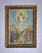 BENZIGER  Antica Stampa Ascensione di Gesù con Cornice dorata Liberty fine 800