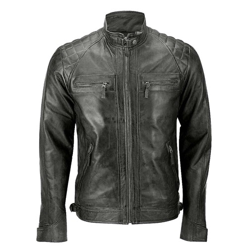 Giacca pelle uomo nera biker - nera,