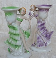 Coppia figurine ballerine porcellana candelieri / porta fiori Germania c 1930
