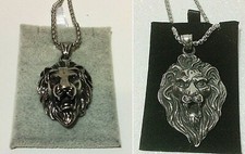 COLLANA CIONDOLO ACCIAIO TESTA LEONE LION HEAD NECKLACE MODA UOMO