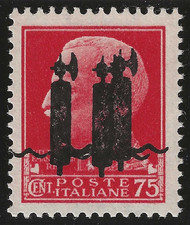 1944 Repubblica Sociale RSI - 75 c. triplo fascio nero firma Chiavarello MNH**