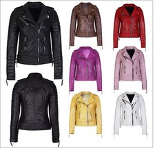 Giacca Moto Donna Vera Pelle di Agnello Trapuntata Napa Biker XS–3XL 10 Colori