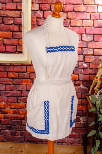 Vintage grembiule bianco blu - grembiule,