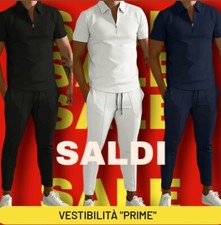 Tuta Sportiva Completo uomo estate 2 Pezzi polo con cerniera t-shirt pantalone