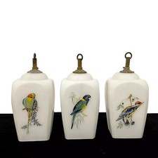 Lampada a sospensione in vetro opalino set 3 lampade vintage anni 50 dipinte a mano