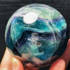 TOP 704G Sfera di Fluorite Verde Lucido Naturale Viola Cristallo Guarigione L3614