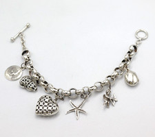 Bracciale maglia rolò in argento 925 con charms vintage anni '70 Italia da donna