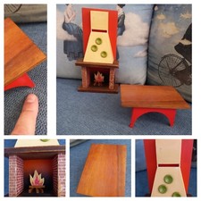 Caminetto Tavolino miniatura legno plastica casa bambole tipo Barbie Stile 70's