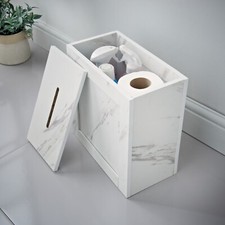 Cassetta Pulizia WC Bagno Compatta Piccola Portaoggetti Bianco Effetto Marmo