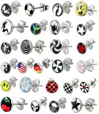 COPPIA orecchini a perno acciaio inox rotondi bambini uomo uomo stella medica