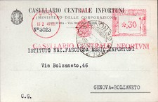 Cartolina con affrancatura meccanica rossa CASELLARIO CENTRALE INFORTUNI - 1940