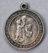 Medaglia religiosa in argento Perugia San Filippo Neri Sant'Antonio da Padova