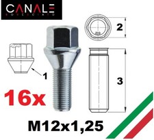 bulloni ruota 12x1.25 kit 16 per Fiat Panda Punto Linea cerchi in ferro lega