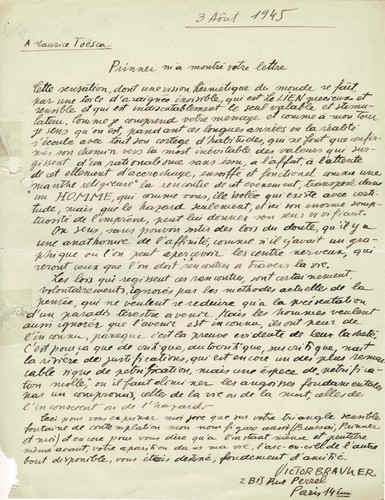 Victor brauner lettre - -,