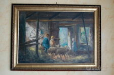 Quadro Macchiaiolo di Mario Fattori dal titolo - Nell'Ovile 120x90