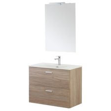 MOBILE BAGNO SOSPESO CON LAVABO E SPECCCHIO 2 CASSETTI L:80cm ROVERE LINEA GRETA