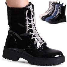 Donna Plateau Stivaletti Brillantini Boots Vernice Combattimento Babbuccie