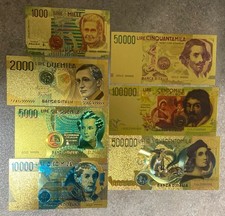 7 Banconote Lire Italia 1000.2000.5000.10000.50000.100000.500MILA ORO Gold
