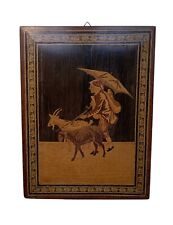 *HH* Antico Quadro Tavola Legno Tirolese Stile Anri Pastore Contadino Pecora