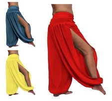 Women Baggy Side Slit Harem Plated Pant Chiffon Belly Dance Pantaloons Trouser