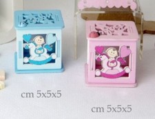 SCATOLINA PORTACONFETTI BOMBONIERA BIMBA IN LEGNO ROSA BATTESIMO NASCITA 