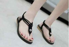 sandali tacco basso nero cinturino comode pelle sintetica infradito bohoo CZ193