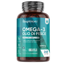 Omega 3 Olio di Pesce da 2000mg, 660mg EPA e 440mg DHA, 240 Softgel