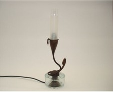 AGE LUME LUMETTO FERRO BATTUTO RUGGINE LAMP INTERNATIONAL VETRO SABBIATO 