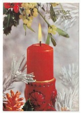 Non Viaggiata Buon Natale e Buon Anno foto cartolina vintage candela decorata